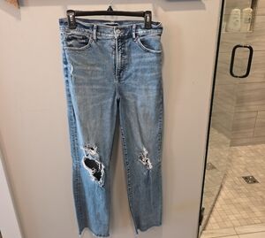 Express Light Blue Distressed Women's Straight Leg Jeans